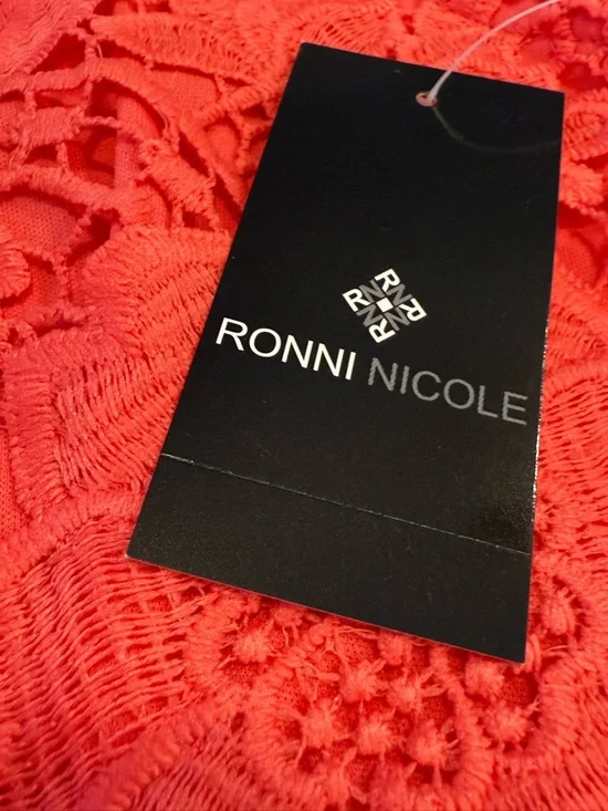 Ronnie Nicole coral pink lace sleeveless midi dress SZ 16 - Picture 6 of 14